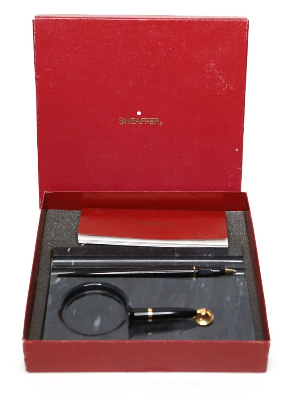 Vintage Sheaffer Prelude Black Marble Desk Set Ball Point Pen w/ Box 1998